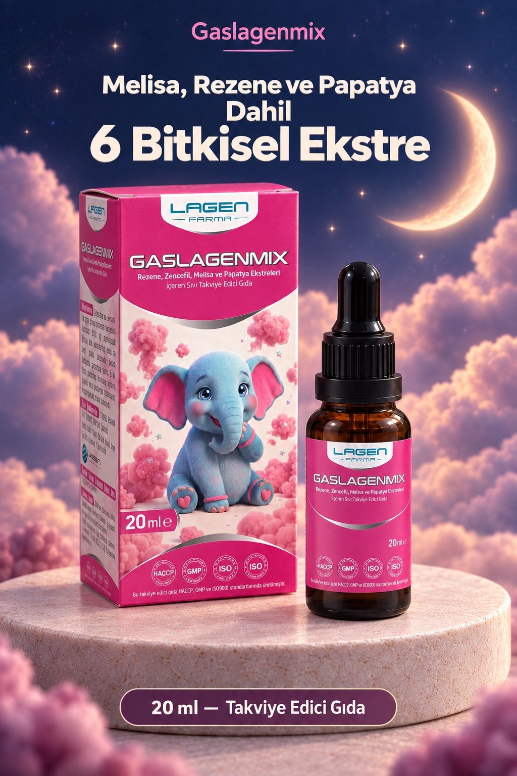 Gaslagenmix — Melisa, Rezene ve Papatya Dahil 6 Bitkisel Ekstre. 20 ml — Takviye Edici Gıda