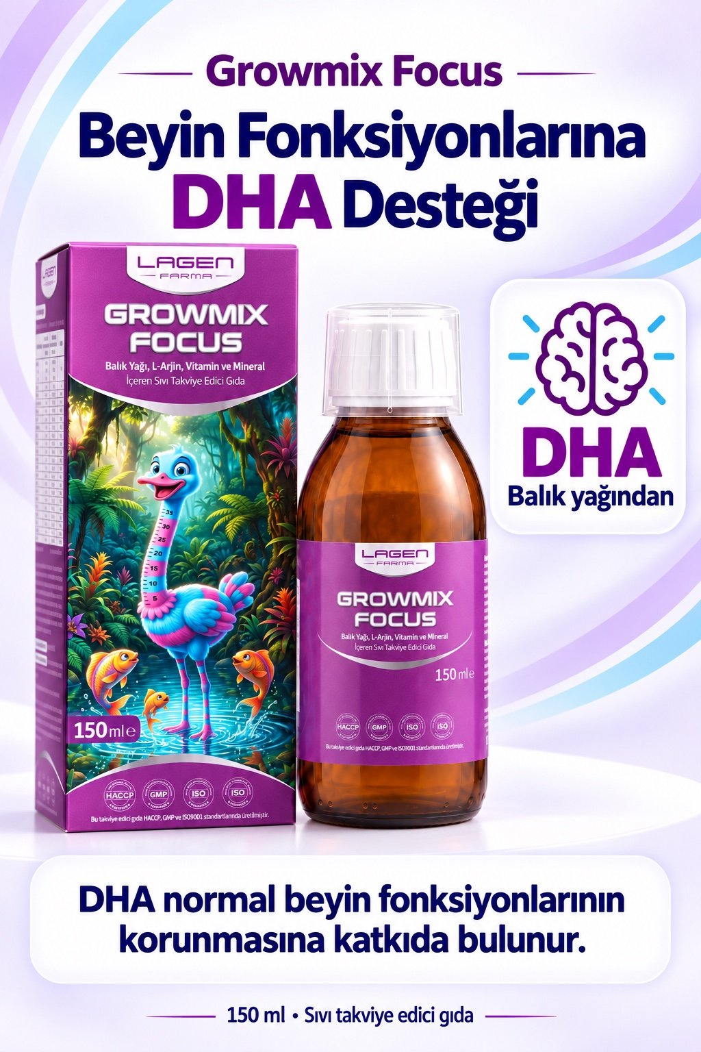 Growmix Focus balık yağı ve DHA tanıtım görseli