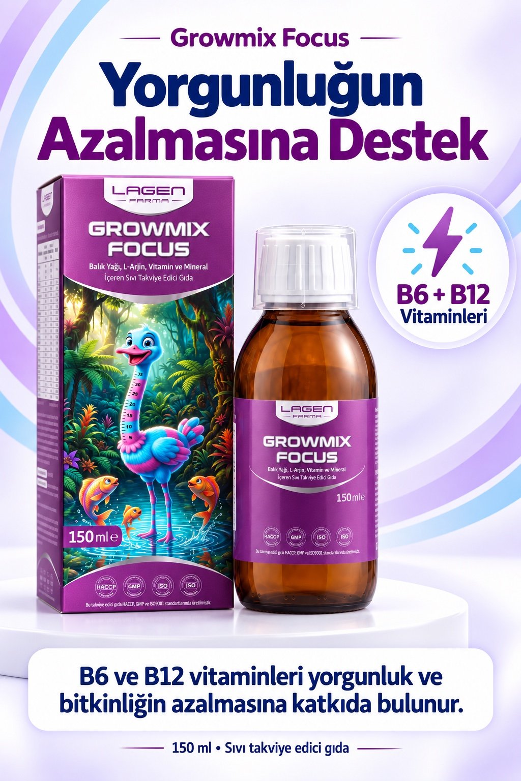 Growmix Focus — Yorgunluğun Azalmasına Destek. B6 ve B12 vitaminleri yorgunluk ve bitkinliğin azalmasına katkıda bulunur.